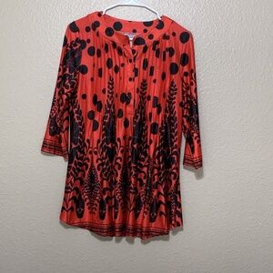 women’s blouse tunic red black 3/4 sleeve size M